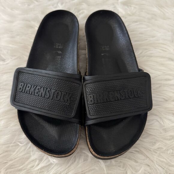 Birkenstock Sandals Womens 38 Black Adjustable Tema Slides Slip On Shoes Narrow - Picture 2 of 8